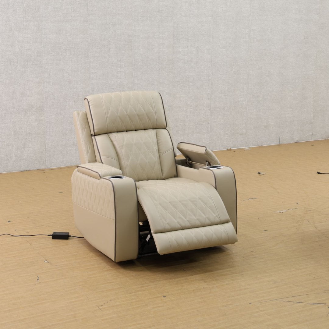 Beige Breathing Leather Living Room Recliner Chair