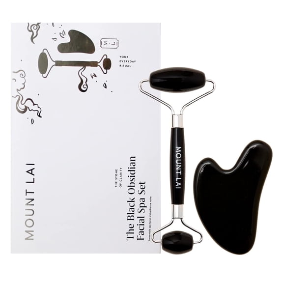 Mount Lai Obsidian Gua Sha Facial Tools, Black Obsidian Gua Sha Facial Tools Set and Roller, Guasha Tool for Face to Relieve Muscle Tension and Reduce Puffiness, Anti Aging Skin Care Sets for Women