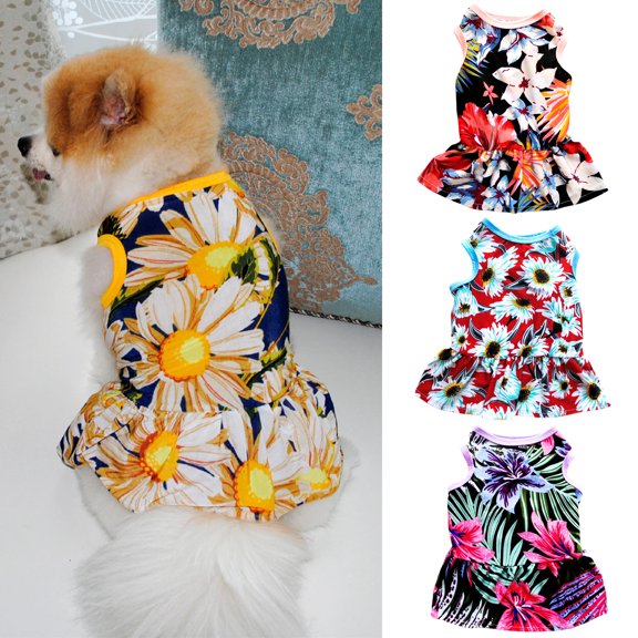 Dream Lifestyle Pet Skirt Floral Printing Thin Close-fitting Breathable Adorable Pleated Edging Soft Texture Summer Kitty Clothes Dog Outfits for Summer Sweet