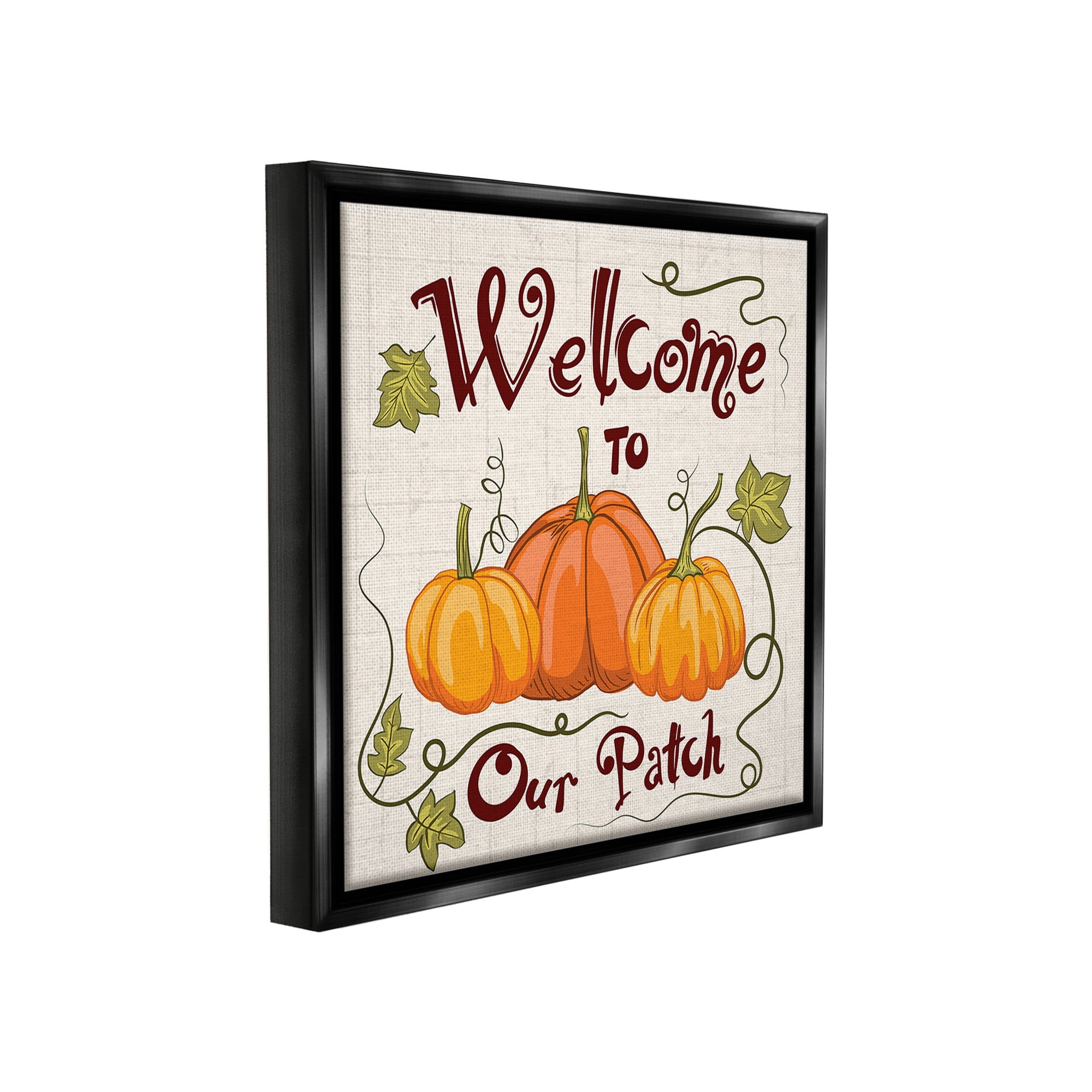 Stupell Industries Pumpkin Patch Welcome Holiday Painting Black Floater Framed Canvas Art Print Wall Art, 25 x 25