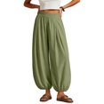thumbnail image 2 of Women's Casual Loose Lantern Harem Pants Elastic Waist Baggy Wide Leg Trousers with Cuffed Ankles for Summer Wear, 2 of 7