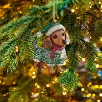 Dachshund Christmas Ornament, Funny Dog Christmas Tree Ornament, Dog Lovers Gift Idea Xmas Decor for Xmas Tree Car Backpacks (Green)