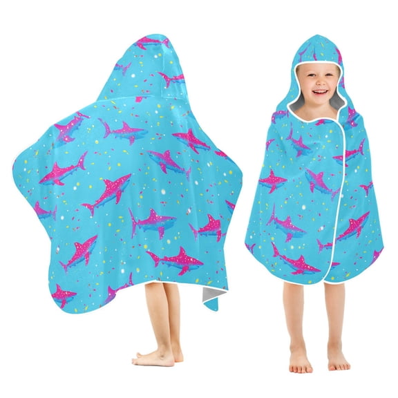 joogoo Sharks on Blue Kids Hooded Beach Towel Baby Bath Towel 23.5"x50"