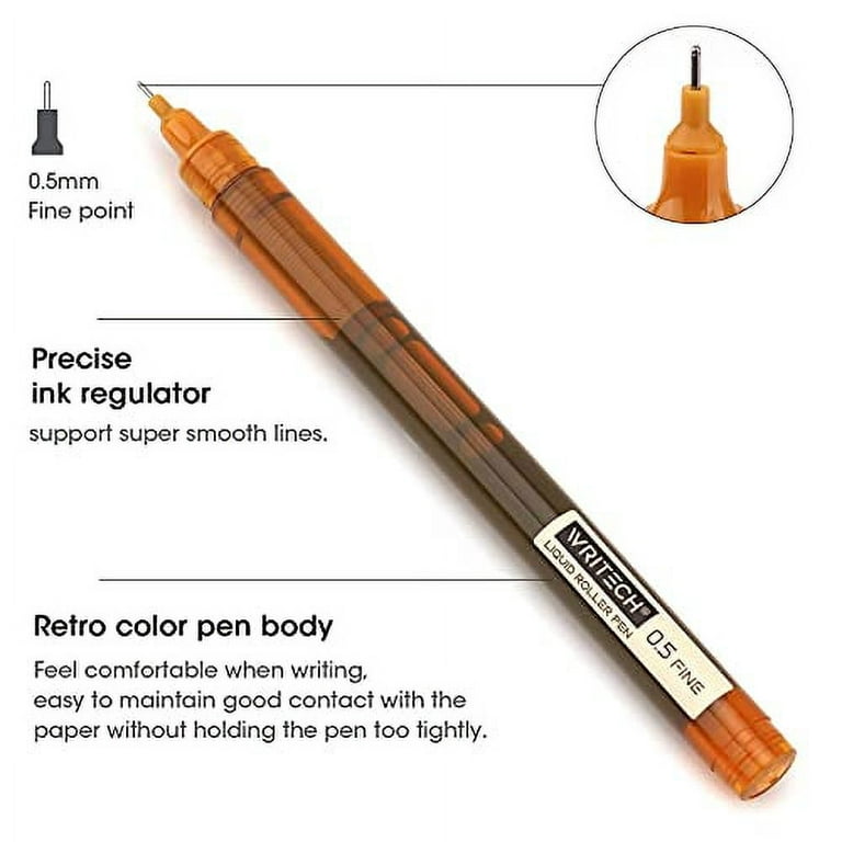 WRITECH Liquid Ink Rollerball, 0.5mm Extra Fine Point, Smooth Writing Quick Dry Roller Pens 8 Assorted Colors for Journaling, Drawing & Sketching