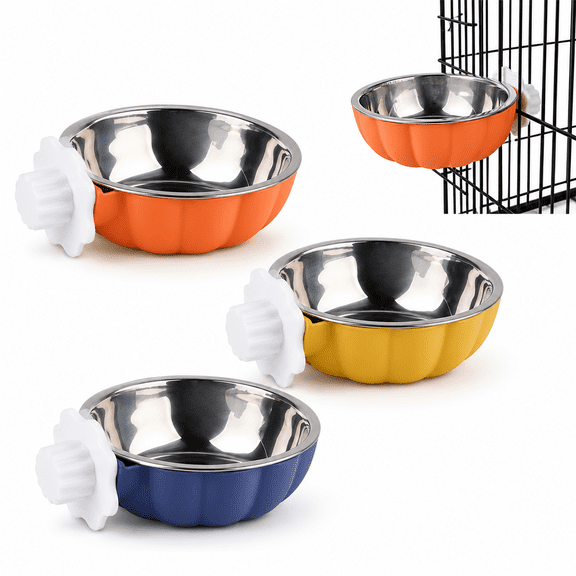 Clearance! Stainless Steel Hanging Pet Bowl, Adjustable Hook On Crate Food Water Feeder, Cage Bowl for Dogs Cats Rabbits