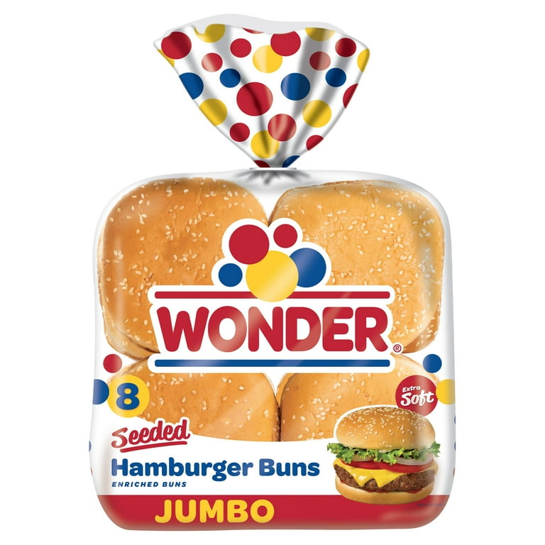 Wonder Bread Jumbo Seeded White Bread Hamburger Buns, 15 oz, 8