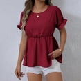 thumbnail image 6 of RYRJJ Women's Babydoll Tops Ruffle Short Sleeve T Shirt Summer Pleated Peplum Blouse Loose Fit Tunic Tee(Wine,L), 6 of 7