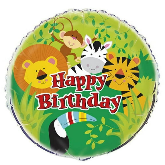 Various Animal Jungle Happy Birthday Foil Mylar Balloon 1 Count