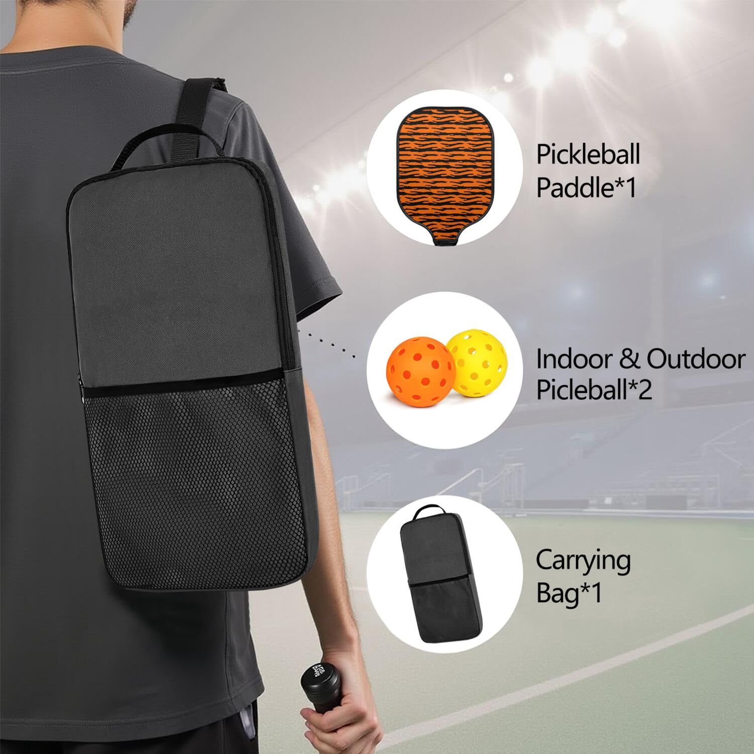 Pickleball Paddles Set Of 1, Fiberglass Surface, Animal, Leopard Print, 1 Paddle, 2 Balls & Bag