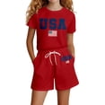 thumbnail image 1 of SGMVNU Girls Two Piece Summer Outfits Casual Short Sleeve Graphic Tee Matching Drawstring Shorts Set Tracksuits(Size 3-4 Years, Red), 1 of 4