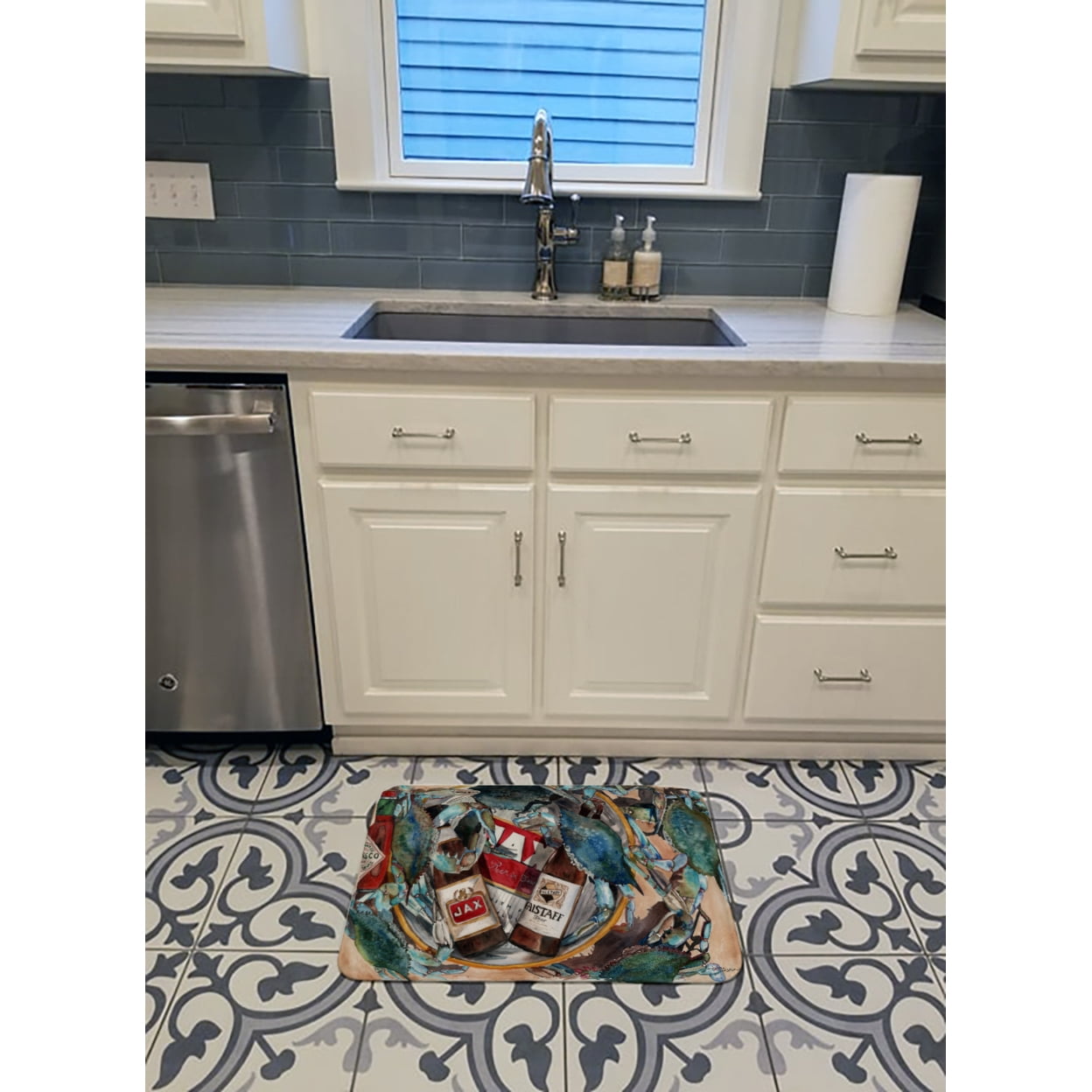 Carolines Treasures 8919RUG  Orleans Beers and Crabs Machine Washable Memory Foam Mat 19 X 27" multicolor
