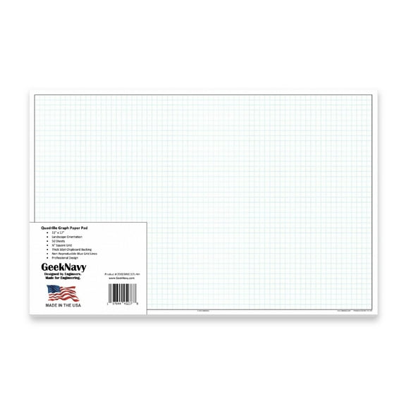 Loose Leaf GeekNavy Quadrille Graph Paper Pad, 11″ x 17″ Landscape - 100 Sheets