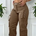 thumbnail image 6 of Tqcoqu Cargo Pants for Women with Pockets High Waisted Hiking Baggy Trousers Stretchy Wide Leg Y2K Streetwear,Brown,Women's S-XL, 6 of 8