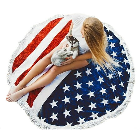 Round American Flag Beach Towel Ultra Soft Microfiber Super Water Absorbent - Beach Camping, Picnic Blanket, Yoga Mat, Table Cloth