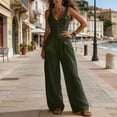 thumbnail image 5 of Womens Wide Leg Flowy Jumpsuits Button Down Sleeveless V Neck Jumpsuit Cargo Pocket Fitted Casual Romper Jumpsuit with Pockets Trendy Outfits Clothes, 5 of 7