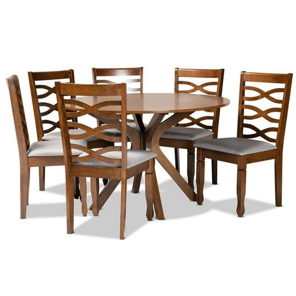 Bowery Hill Grey Fabric and Brown Finished Wood 7-Piece Dining Set