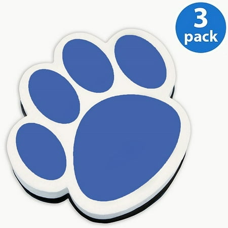(3 Pack) Ashley, ASH10002, Paw Shaped Magnetic Whiteboard Eraser, 1 Each, Blue,White
