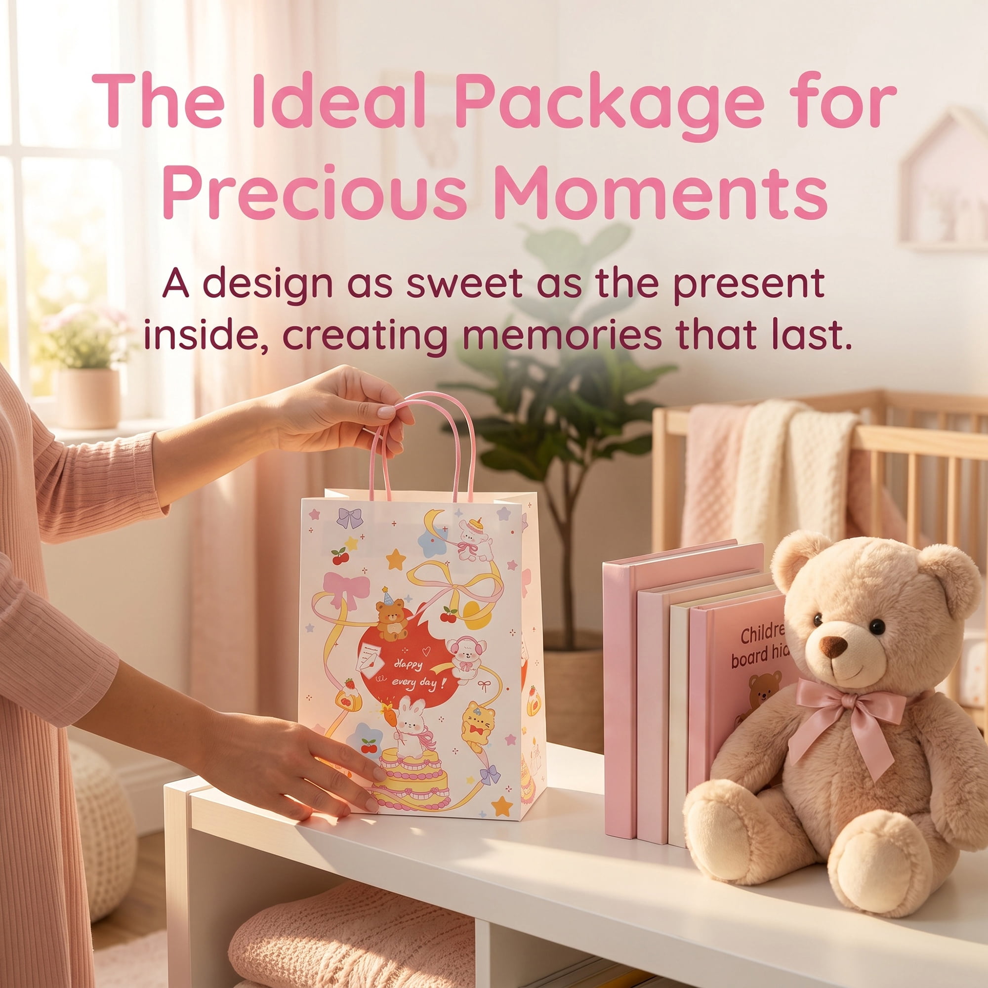 Unique Bargains 6Pcs Thick Cartoon Paper Gift Bags with Handles Cake 8.3" x 4.3" x 10.6"