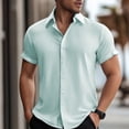 thumbnail image 2 of MIXUE Mens Casual Button Down Shirts Summer Solid Color Lapel Short Sleeve Plus Size Fashion Tops Sportswear,Blue,XXL, 2 of 9