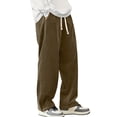 thumbnail image 2 of Dwelliawo Men's Vintage Corduroy Loose Fit Lounge Cargo Pants Elastic Drawstring Waist Baggy Straight Leg Casual Trousers with Large Side Pockets Brown 2xL, 2 of 5