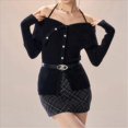 thumbnail image 4 of Suéter de Punto Acanalado Asimétrico para Mujer, Informal, Liso, Ajustado, de Larga. Negro Talla Única, 4 of 9