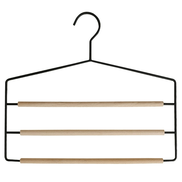 1Set Pants Hanger Space Saving Trousers Racks 3-tier Rectangular Wooden for Home Use