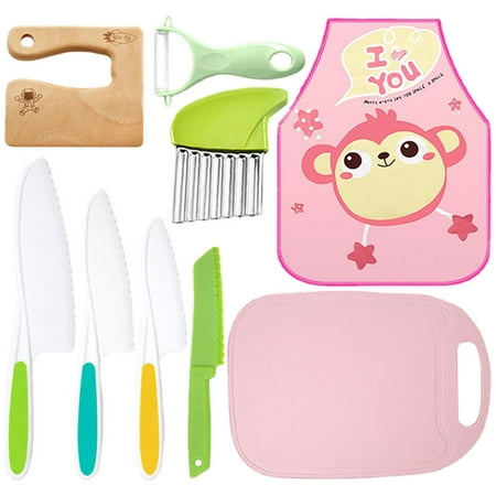 

Fovolat Wooden Kids Knifes Set|Kids Safe Knives For Cooking|9 Pieces Wood Kids Safe Knifes Cute Kids Kitchen Tools for Cutting Veggies Fruits Salad Cake Serrated Edges