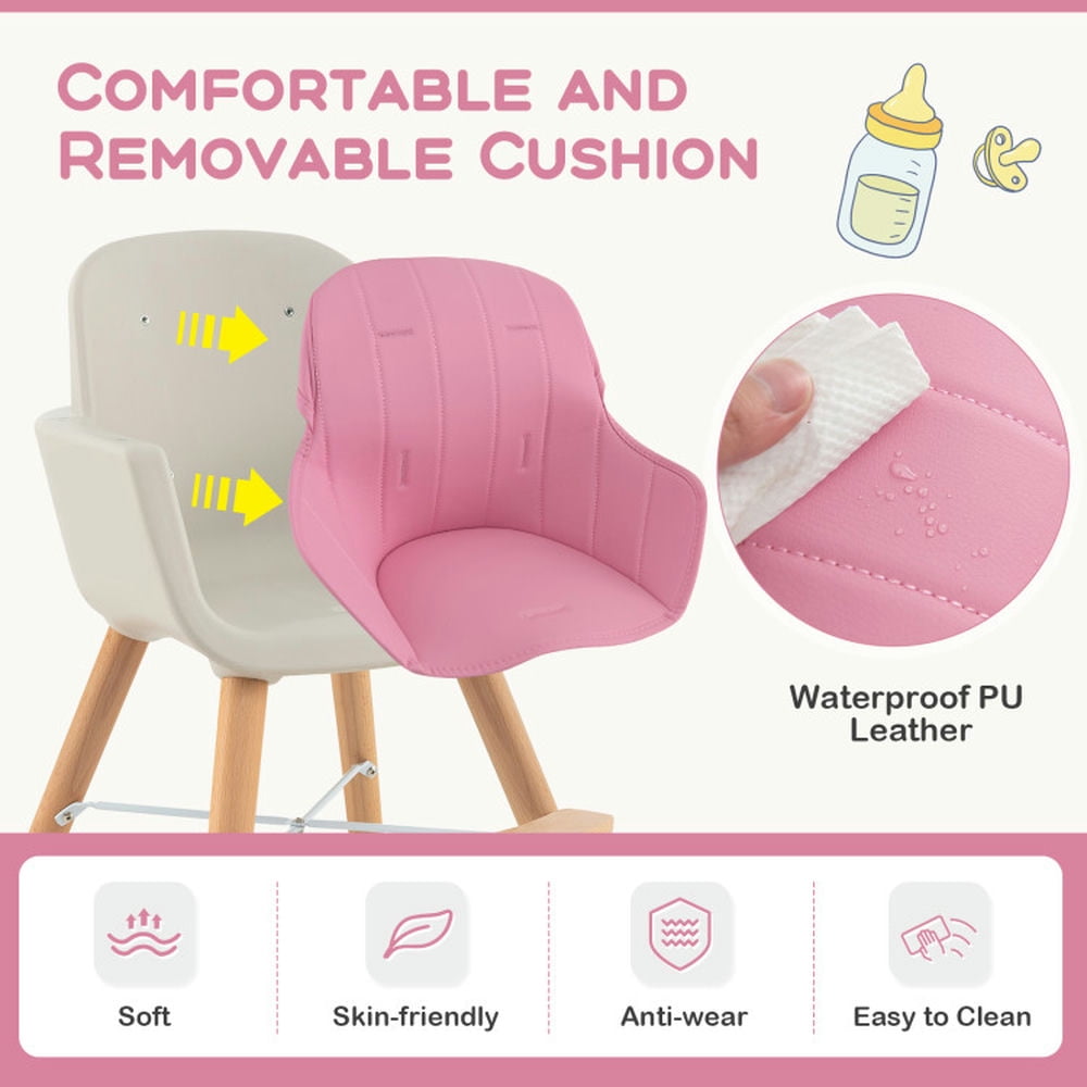 Yardi Yard 3-in-1 Convertible Wooden High Chair with Cushion-Pink, Compact and Portable High Chair, Foldable High Chair, High Chair