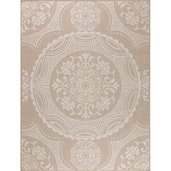 Beverly Rug Outdoor Area Rugs 8' x 10' Patio, Porch, Garden White and Beige