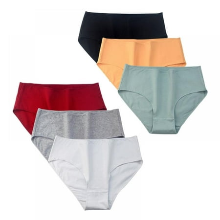 

Women s Cotton Solid Color Mid-Rise Soft Ladies Full Coverage Briefs Tummy Control Panty Stretch Underpants Briefs(6-Packs)