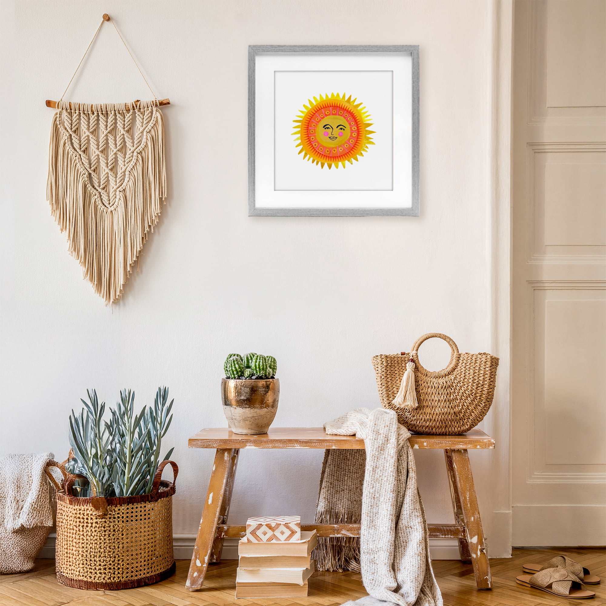 Stupell Industries Eccentric Bohemian Sun Gray Framed Print Under Glass, design by Katherine Herrell Studio