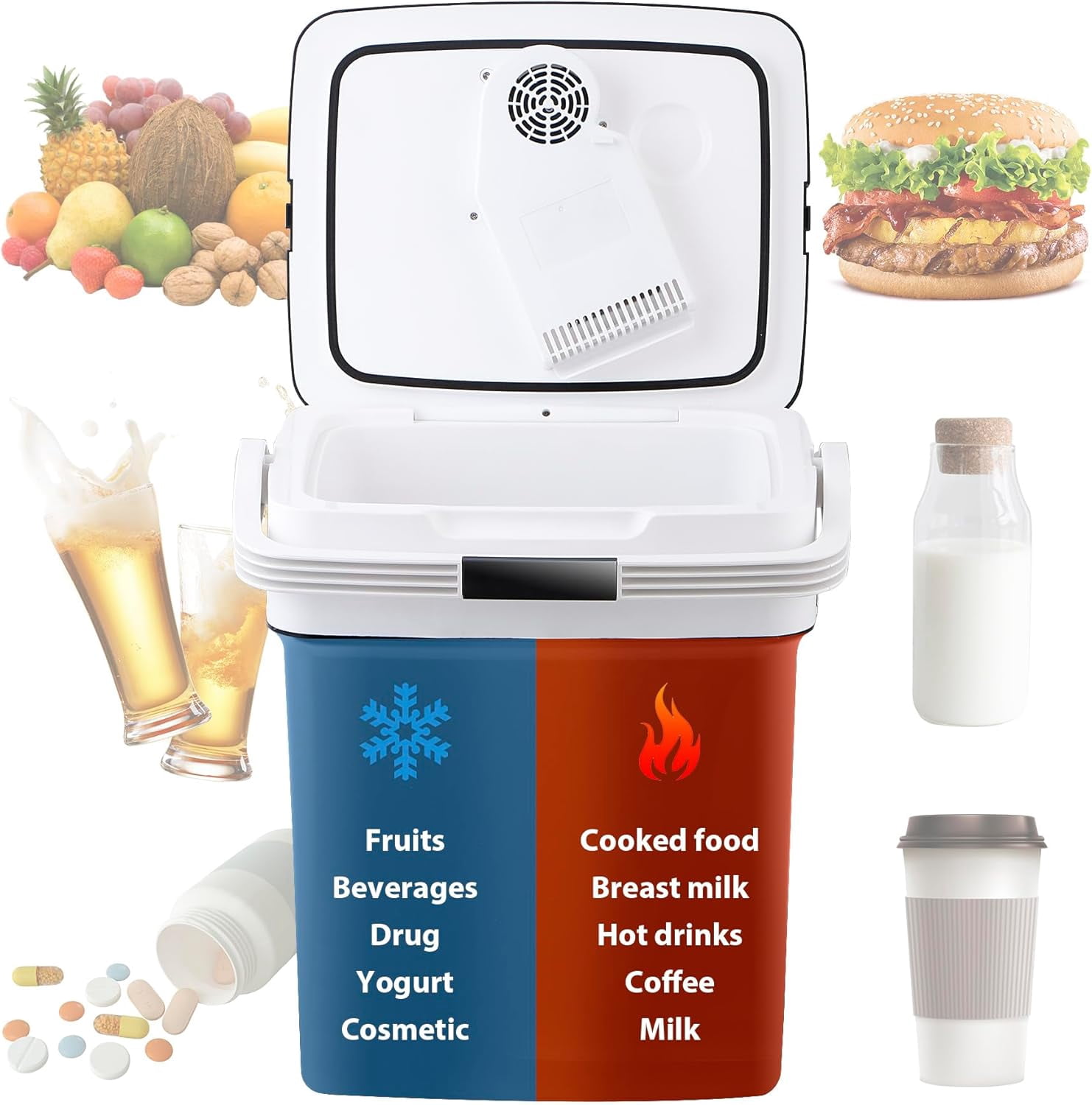 ZYPPP Mini Fridge Electric Cooler and Warmer for Car- 12V DC Car Refrigerator with Automatic Locking Handle, 28 Quart Portable Car Fridge for Travel and Camping