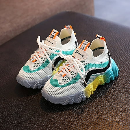 

YOHOME Color Sole Stripe Flying Knitting Sneakers Small And Medium-sized Kids