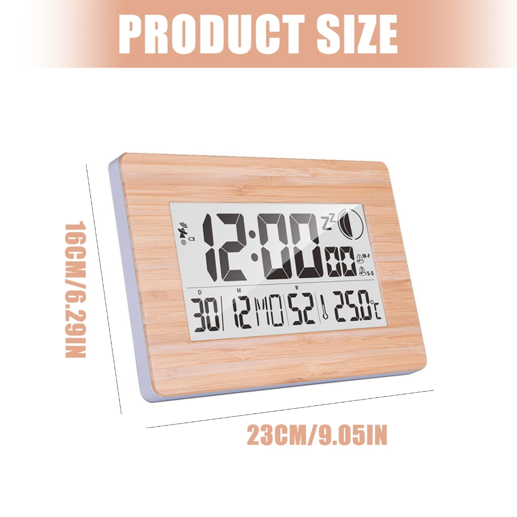 PatungKu Quiet Movement Digital Alarm Clock Battery Operated LCD Screen with Snoozes Function Temperature Display for Bedroom