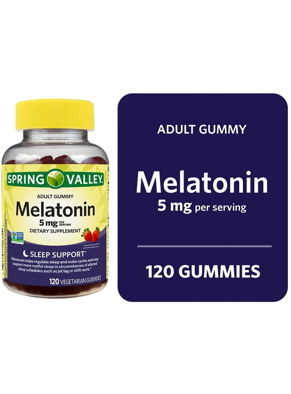 Spring Valley Non GMO Melatonin Dietary Supplement Gummies, Strawberry, 5 mg, 120 Count