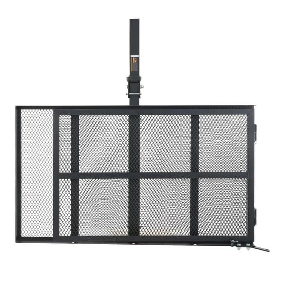 Hitch Mount Cargo Carrier, Iron Hitch Cargo Rack with Folding Ramp, Hitch Rack Basket with Stabilizer and Straps, 500LBS Mobility Scooter Carrier Fit 2" Hitch Receiver