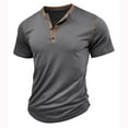 thumbnail image 2 of DDAPJ pyju Mens Short Sleeve Henley Shirts Solid Color Casual 3 Button T-shirts Collarless Workout Tee Lightweight Summer Basic T-shirt Limited Time Deals of Today Dark Gray L, 2 of 6