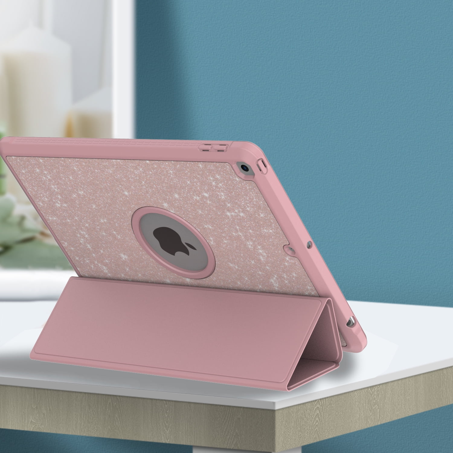 Allytech iPad Case 9th 8th 7th Generation, iPad 10.2 Case 2021/2020/2019, Trifold Stand Bling Glitter Sparkly Shockproof Protective Case Cover Shell for Apple iPa 10.2-inch 9th 8th 7th Gen - Rosegold