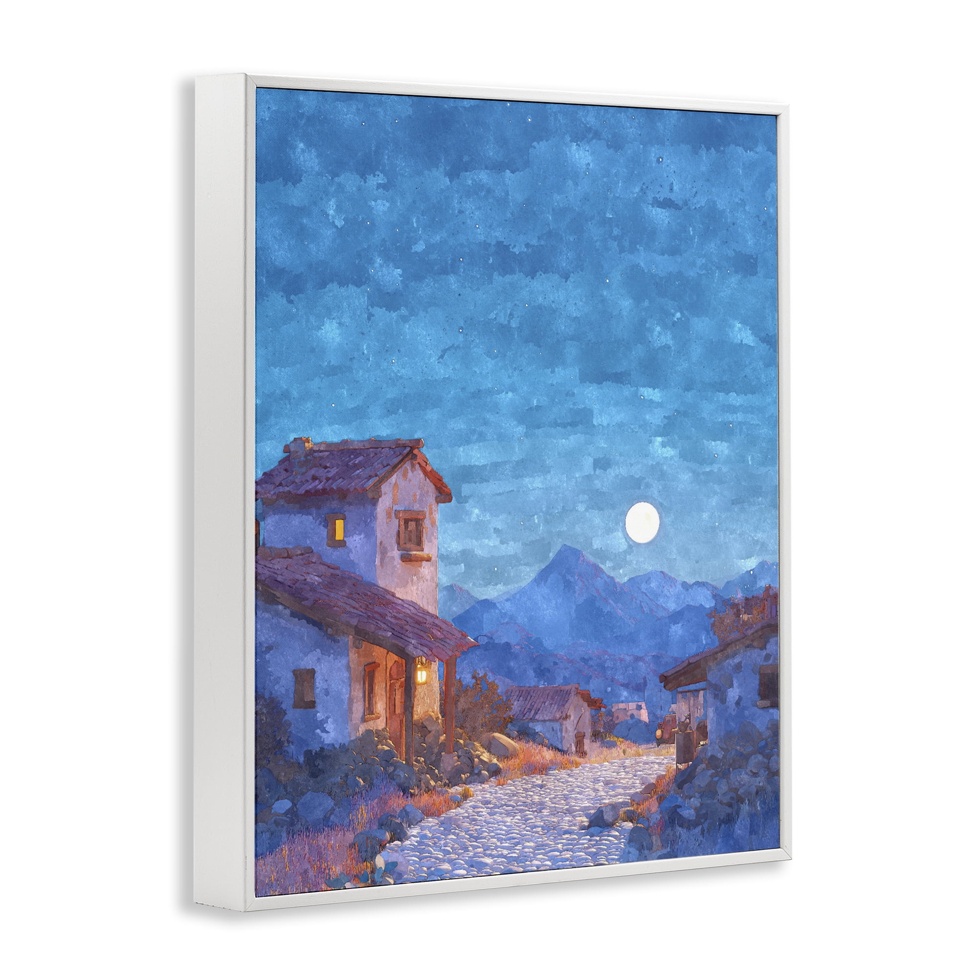 Moon over Quiet Town White Framed Giclee Art, design by Ziwei Li