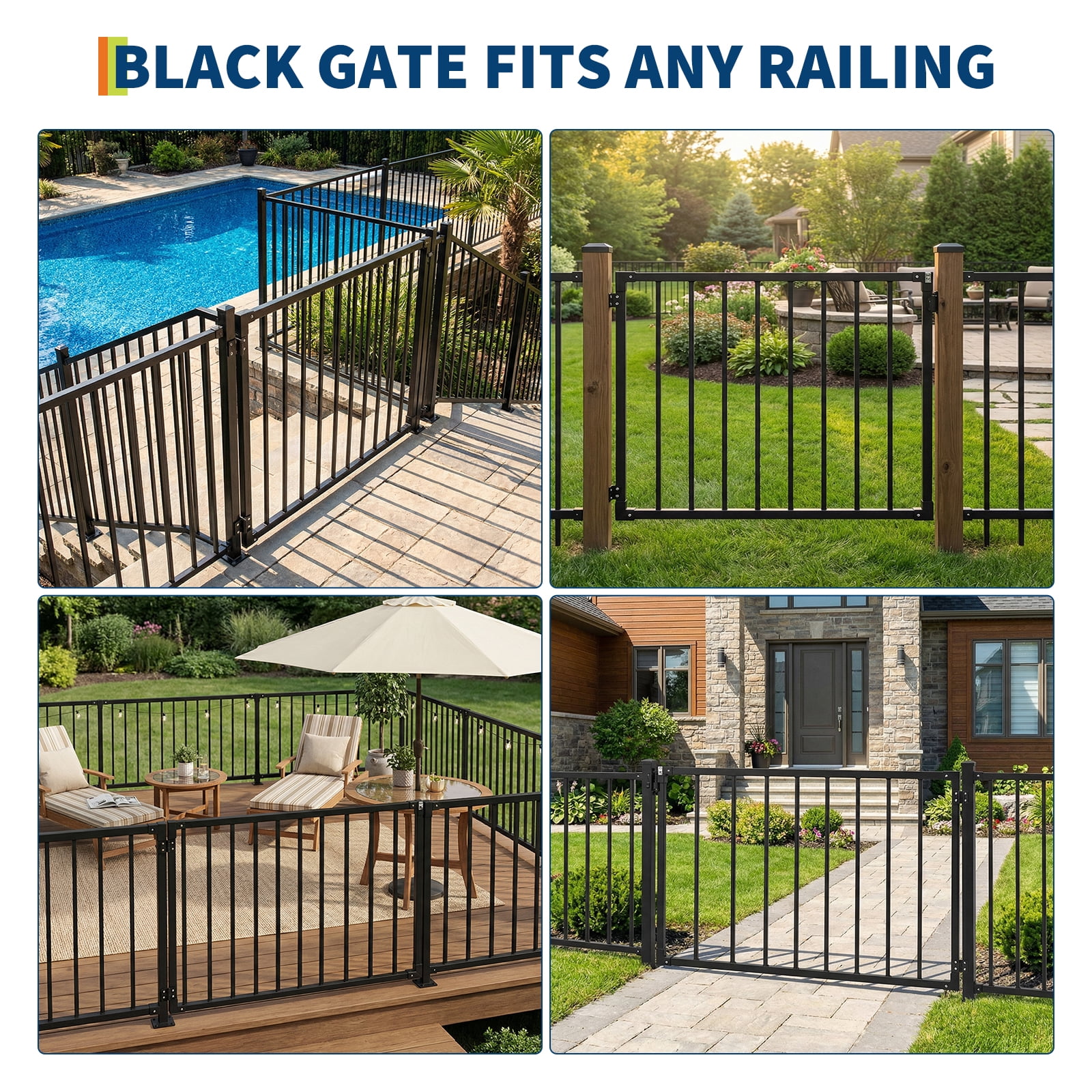Huisuilinss Deck Fence Gate Outdoor,Metal Gate,Adjustable Deck Gate (Up To 48" Wide) With Hinges & Latch Included,Outdoor Gate For Yard Porch Stairs Garden Patio