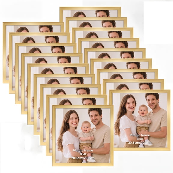 8x8 Picture Frames, Multi Photo Frames 8 by 8 Bulk for Wall Hanging or Tabletop Display, Gold, Set of 18