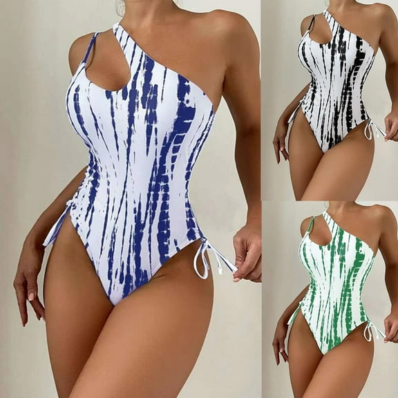 sovlvnd Up to 65% Off Ladies Fashion Tie-dyed Over Size Print Tight Fitting Elastic Hollow Out Sexy Women's Summer Beach Casual Swimsuit