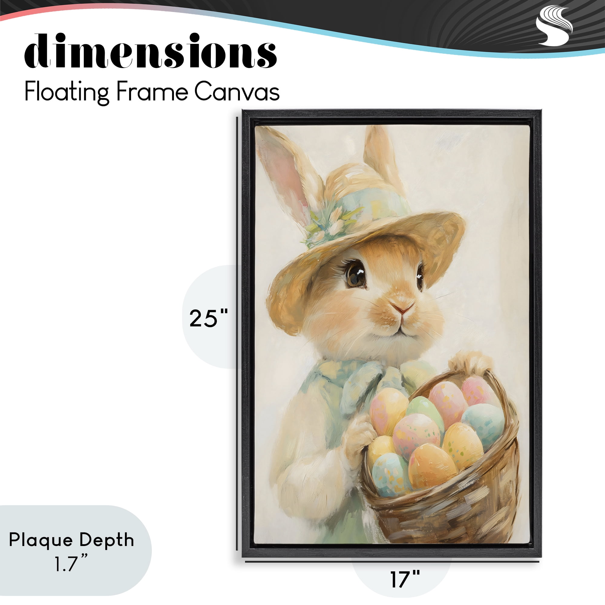 Stupell Industries Easter Egg Basket Rabbit Black Framed Floater Canvas Wall Art, design by The Prints Vibe