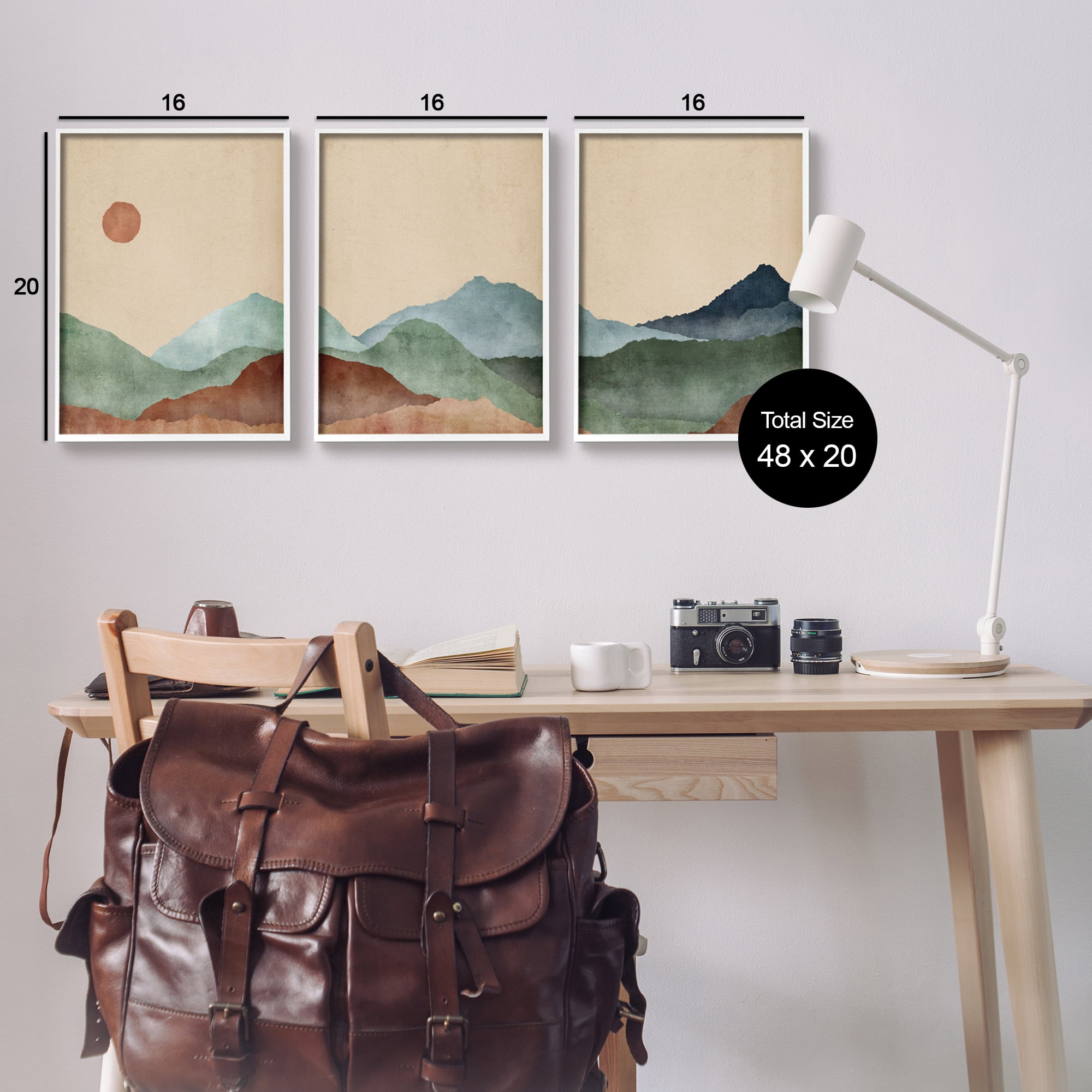 Stupell Abstract Mountains Landscape Moon Landscape Painting White Framed Art Print Wall Art, Set of 3