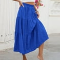 thumbnail image 2 of Wyobmus Maxi Skirts for Women High Elastic Waist Layered Midi Length Skirt Pleated Flowy Ruffle Aline Boho Summer Resort Skirt S-2X Blue, 2 of 8