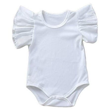 

Styles I Love Infant Baby Girl Ruffle Sleeves Basic Romper Stripe Textured Jumpsuit Spring Summer Casual Outfit (White 100/12-18 Months)