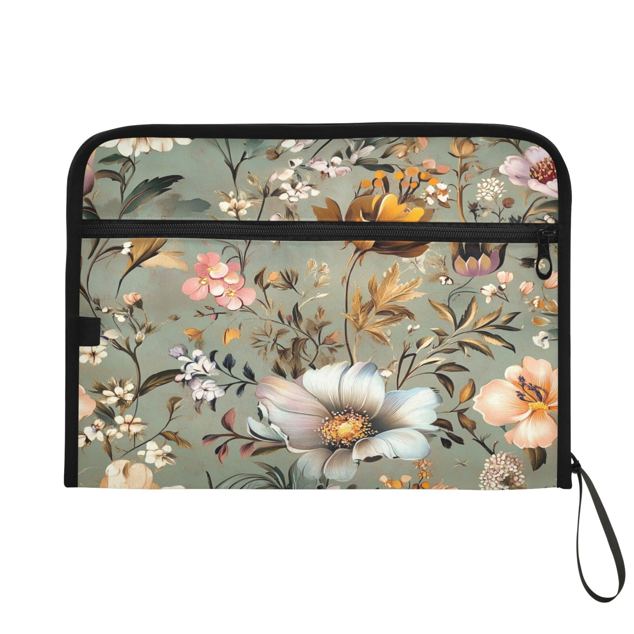 Accordion File Organizer with Zip Closure 13 Pockets Expanding File Folder Letter A4 Paper Document Organizer for Home Office Pastel Vintage Floral