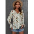 thumbnail image 3 of ABPHQTO Blusa con botones y cuello en V con estampado floral verde para mujer, 3 of 5