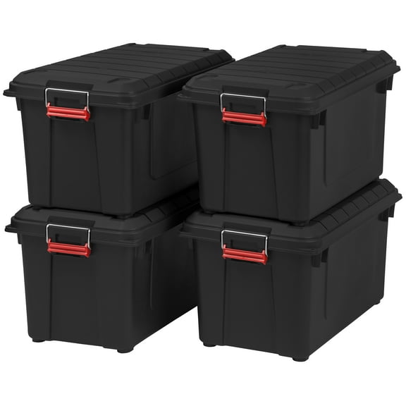 IRIS USA 4Pack 82qt/20gal WeatherPro™ Storage Utility Tote Container Box, Black, For garage