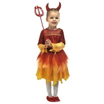 Girls Flame Devil Dress With Headband & Pitchfork Halloween Costume Small (4-6)